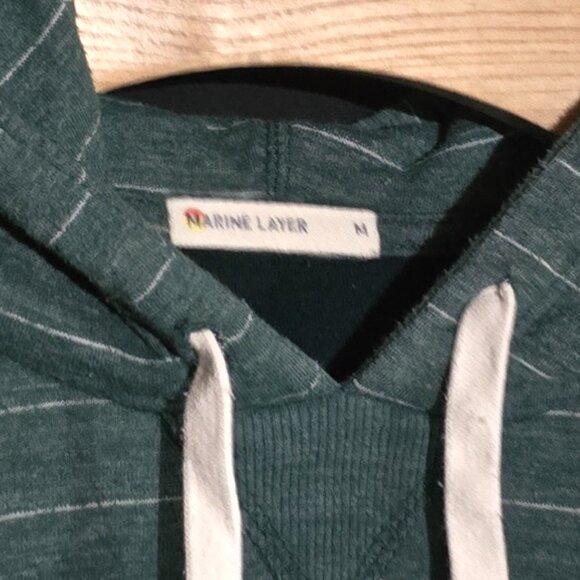 Marine Layer LS Double Knit Pullover Hoodie - Green White Striped - Sz M* - Picture 2 of 3